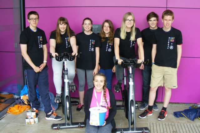 National Citizenship Service teenagers and mentor Vicki Peacock outside Sleaford Leisure Centre during their sponsored cycle. EMN-170728-162819001