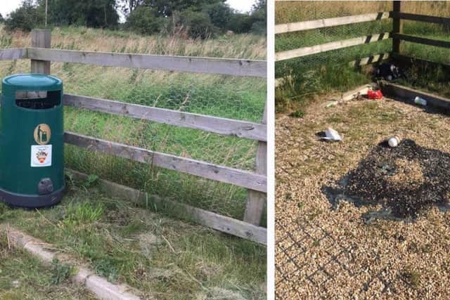 The litter bin destroyed in teh car park a week ago at Mareham Pastures. EMN-170726-111208001