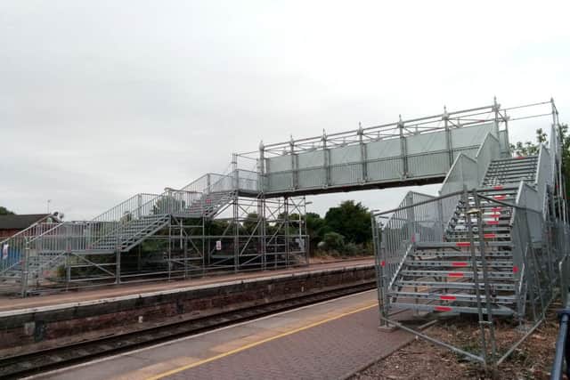 A temporary footbridge has been erected at Sleaford railway station for passengers during refurbishments works, but the district council has received complaints about noisy night time work by Network Rail engineers. EMN-170726-174622001