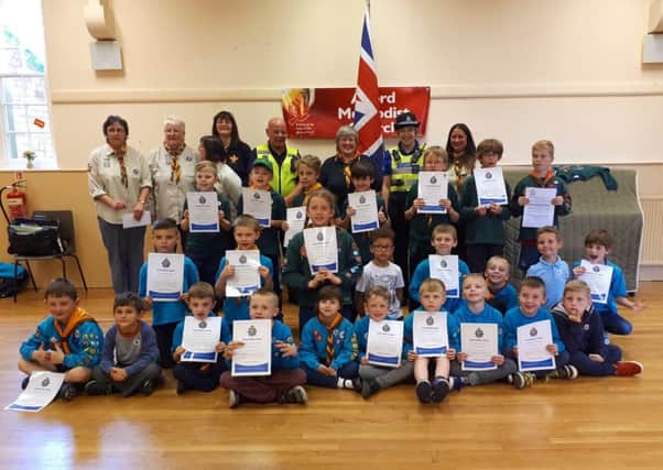 Alford Beavers and Cubs have been working towards their Community Impact Badge by helping the police deliver home security packs. ANL-170727-063135001