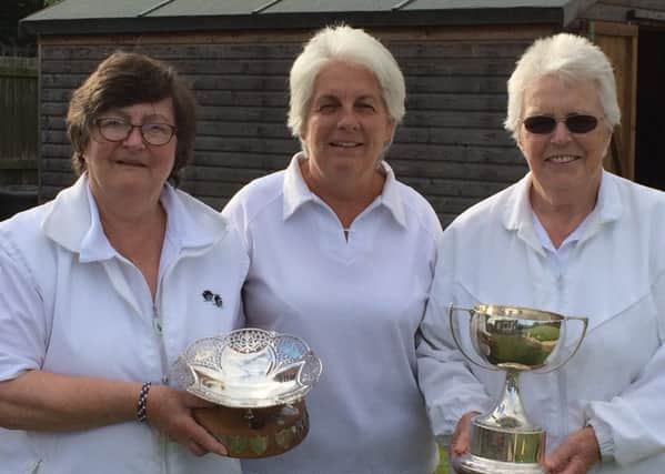 Pictured are Tricia Scholey, Mary Johnson and Olive wells with the Bonner Cup and Thornally Trophy.