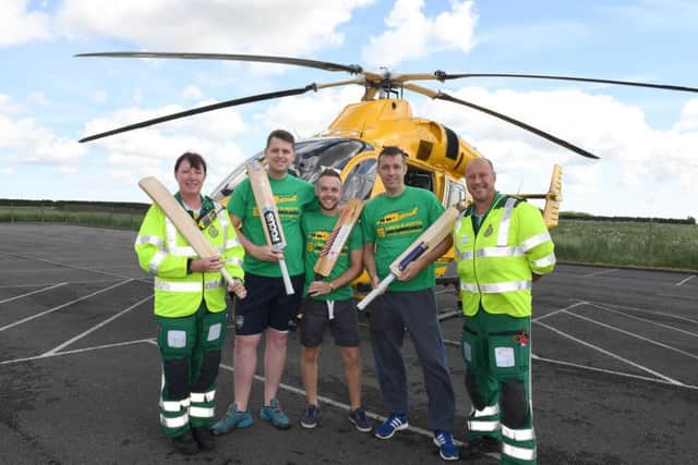 Pictured (from left) Jane Pattison, paramedic, Shaun, Richard, and Dave, and Neil Clarke, paramedic and ops manager.