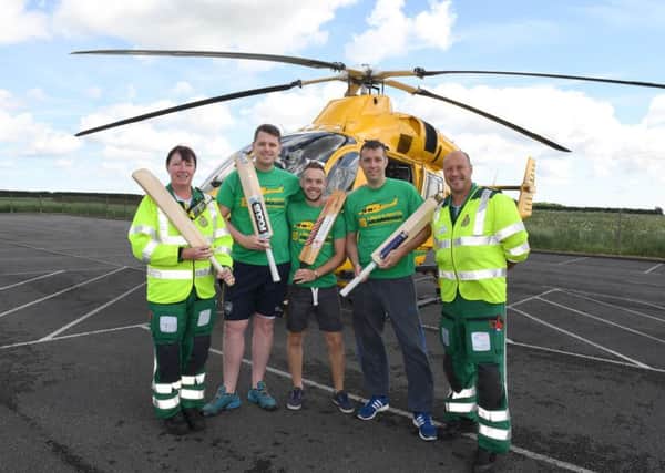 Pictured (from left) Jane Pattison, paramedic, Shaun, Richard, and Dave, and Neil Clarke, paramedic and ops manager.
