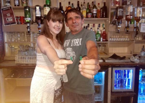 Paperclip challenge for Macmillan at the Bull and Dog pub in Sleaford - Hannah Close and Kev Monk. EMN-170208-111257001