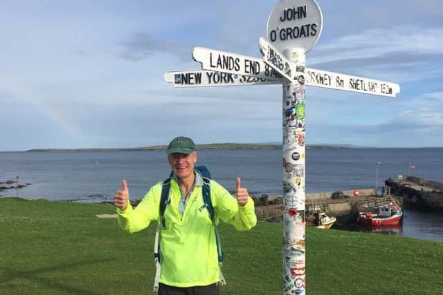 Tim Fell pictured at the famous sign, before heading off on hsi journey to Lands End EMN-170408-083518001