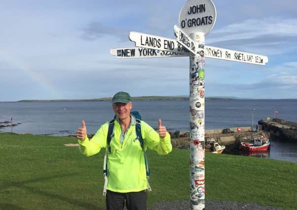 Tim Fell pictured at the famous sign, before heading off on hsi journey to Lands End EMN-170408-083518001