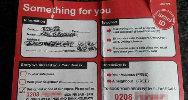 One of the fake Royal Mail cards being delivered to residents