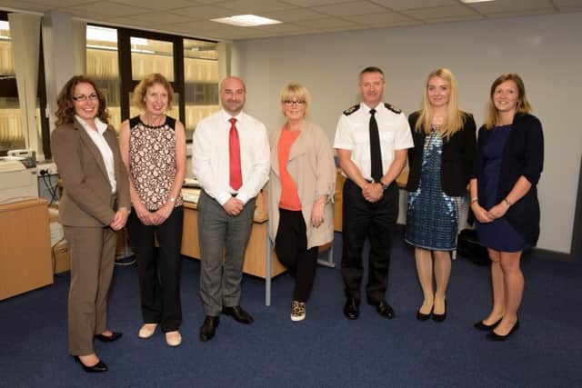 (left to right) Suzanne McLardy, Alison Cathie, Marc Jones, Baroness Newlove, CC Bill Skelly, Izabela Budzelewska, Hannah Gosling