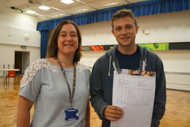 Arran Lancaster with head of sixth form Kerry Rivett. Arran is off to study at London's Institute of Banking and Finance EMN-170817-111733001