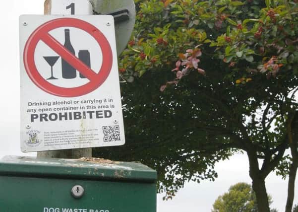 A sign declaring alcohol to be 'prohibited' in the town centre.