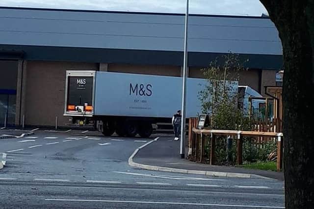 A M&S delivery lorry has been spotted on the site of the new foodhall in Skegness. Photo: Karen Cuppleditch ANL-170914-144432001