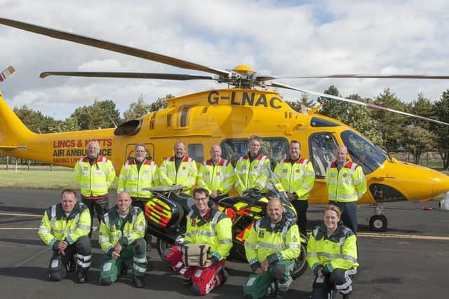 The Lincs & Notts Air Ambulance crew are joined by some of the Blood Bikers to launch the project. EMN-170920-074337001