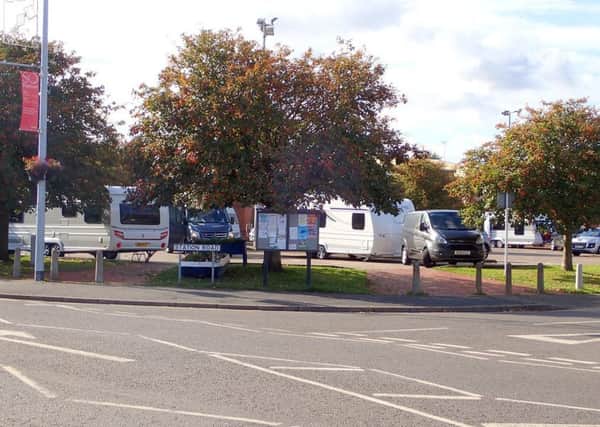 A number of traveller vehicles are currently occupying the car park in Station Road. Photo: Trevor Bradford.