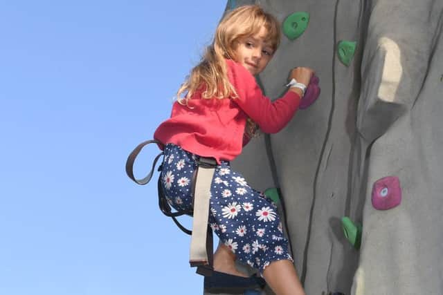 Oktoberfest organised by Sleaford Round Table. Ruby Hughes 6 of Sleaford on the climbing wall. EMN-170925-102410001