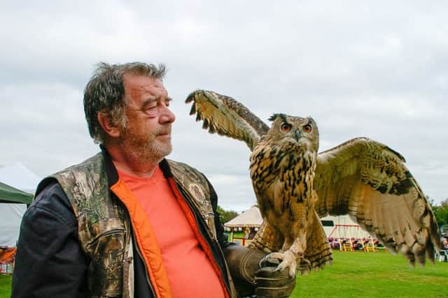 Mark Adams of Lincoln Owl Rescue with Jess the European Eagle Owl.