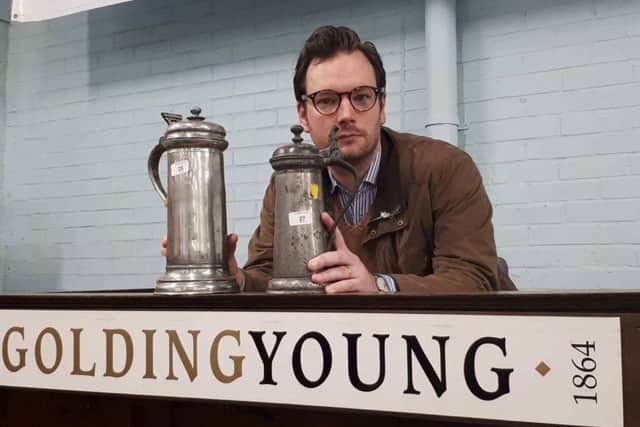 Art and antiques specialist, Alastair McPhie-Meiklejon from auctioneers and antiques surveyors Golding Young & Mawer is pictured above with some of the pieces from the impressive pewter collection.