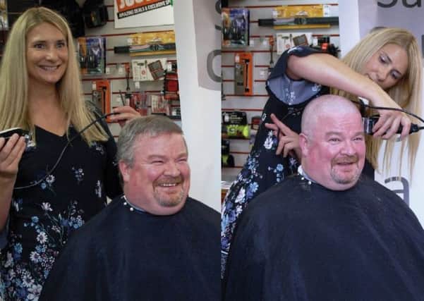 Shaun Chafer before and after his charity headshave.