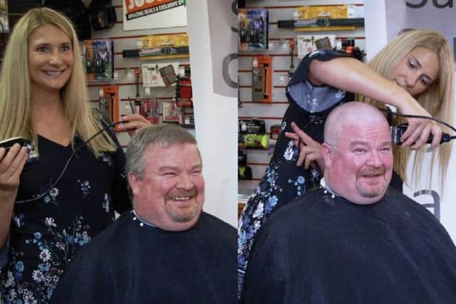 Shaun Chafer before and after his charity headshave.