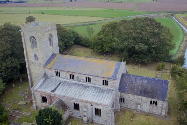 An aerial drone shot of St Botolph's Church Skidbrooke. Photo by ADB Aerial Photography.