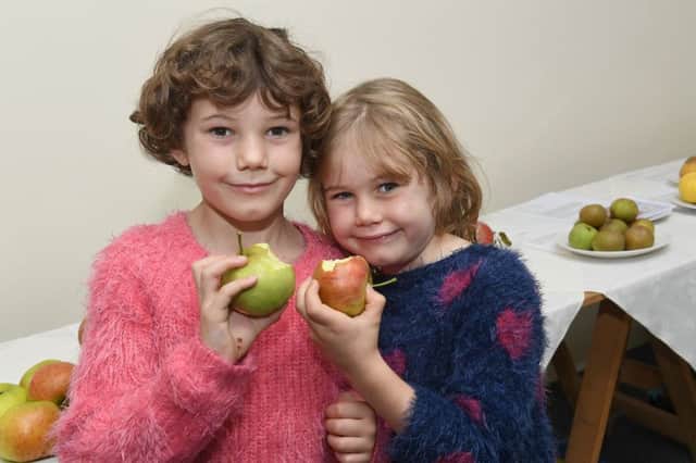 Sukie Atwel,l 6, and Tabby Charlton, 5, of Old Leake, eating apples.