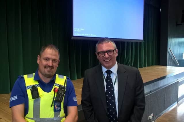 PCSO Nigel Wass with Banovallum School headteacher Grant Edgar