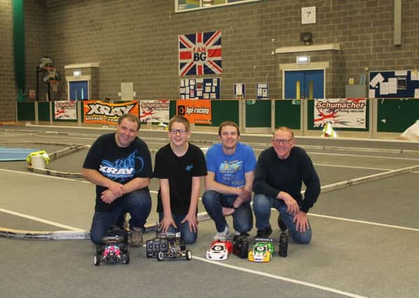 Louth Radio Control Car Club members Rick Howells, Harvey Greenfields and Matthew Cook, pictured with Bob Harley who came down from Coalville in Leicester  to race.
