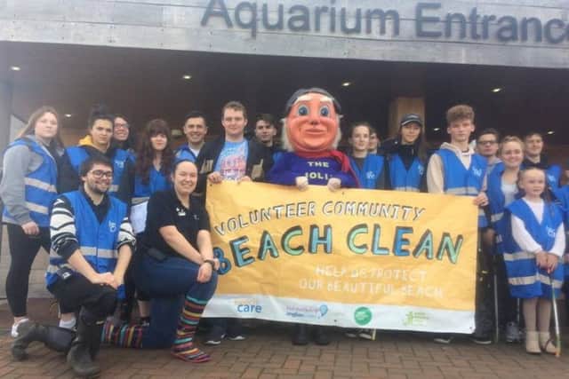 The Jolly Fisherman joined volunteers for the Skegness Aquarium beach clean. ANL-171025-150144001