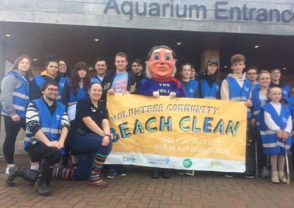 The Jolly Fisherman joined volunteers for the Skegness Aquarium beach clean. ANL-171025-150144001