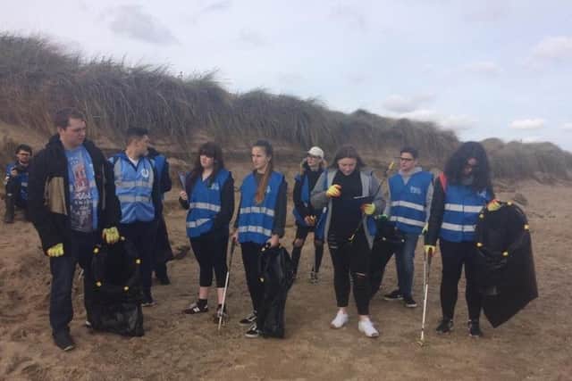Bedfordshire Police Cadets are having a sleepover at Skegness Aquarium and joined the beach clean as part of their visit. ANL-171025-150108001