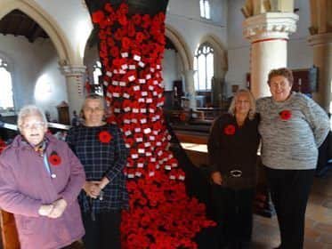 Barbara Davies,Ann Myers, Jackie Howis and Christine Oakley who helped create this stunning display at St Peter and St Paul Church, Ingoldmells.. ANL-171011-123326001