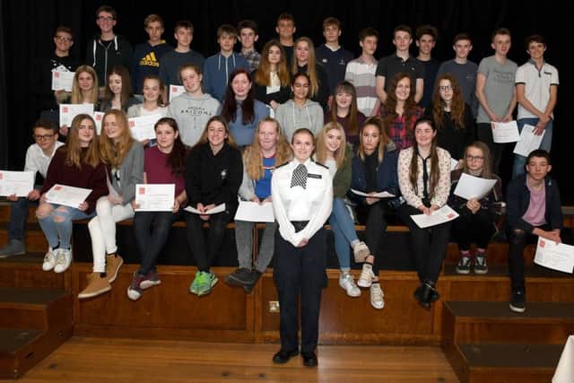 Duke of Edinburgh's Awards oresentations at Kesteven and Sleaford High School. Students with their British Heart Foundation Heart Start Awards, presented by Sophie Atkinson - pictured front middle.