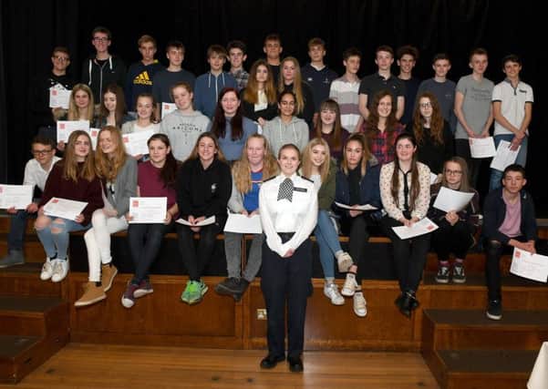 Duke of Edinburgh's Awards oresentations at Kesteven and Sleaford High School. Students with their British Heart Foundation Heart Start Awards, presented by Sophie Atkinson - pictured front middle.