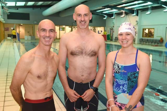 Rotary swimathon at Sleaford Leisure Centre. Sleaford Tri3 Coaches L-R Andrew Clark, David Foster, Beverley May. EMN-171120-125139001