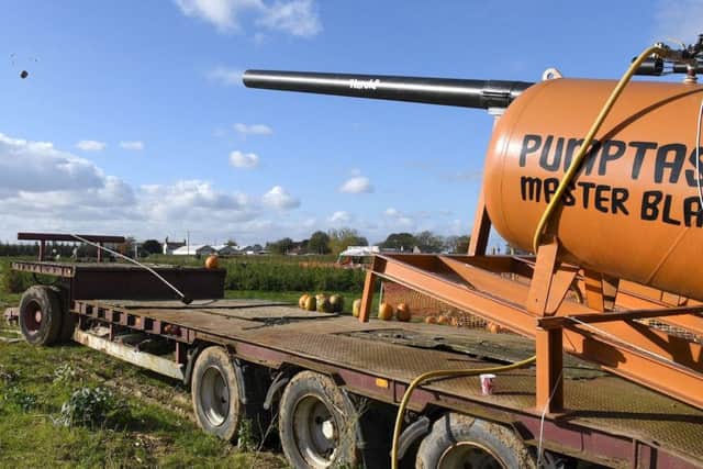 The pumpkin cannon in action.