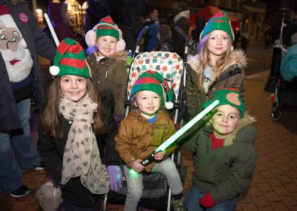 Spilsby Christmas Market and lights switch-on. L-R Bailey Atkinson 9, Eden Taylor 4, Henry Atkinson 2, Daisy Atkinson 6 and Kenny Atkinson 5 of Spilsby. ANL-171127-133706001